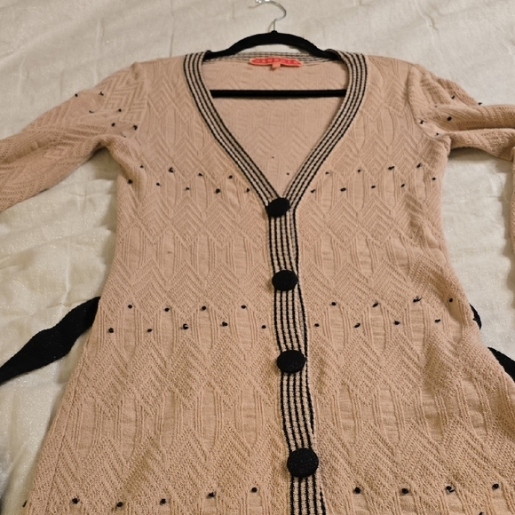 MANOUSH Cream and Black Cotton Long Cardigan with Textured Knit - Picture 12 of 14